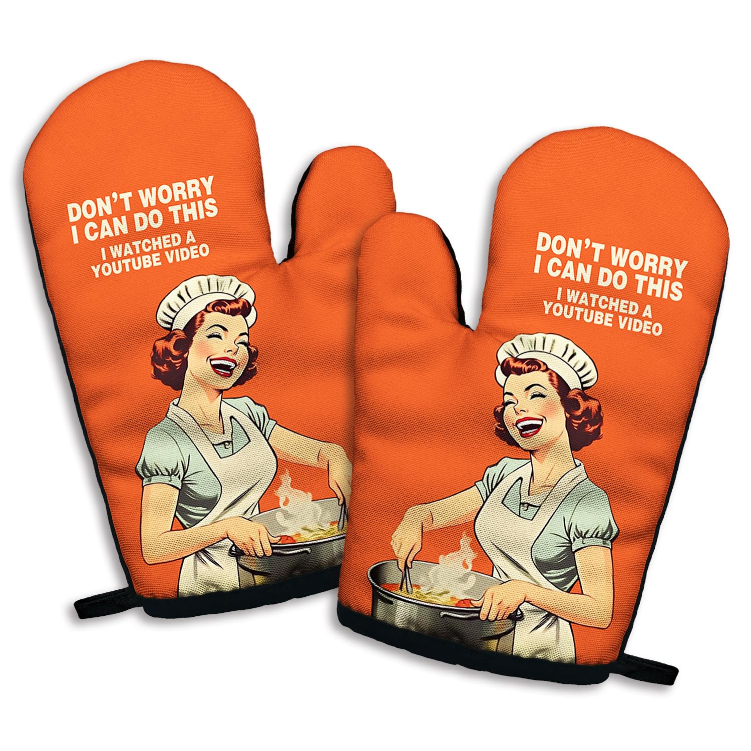 Gants de cuisine humour YouTube : duo antidérapant rétro en silicone pour cadeau de pendaison