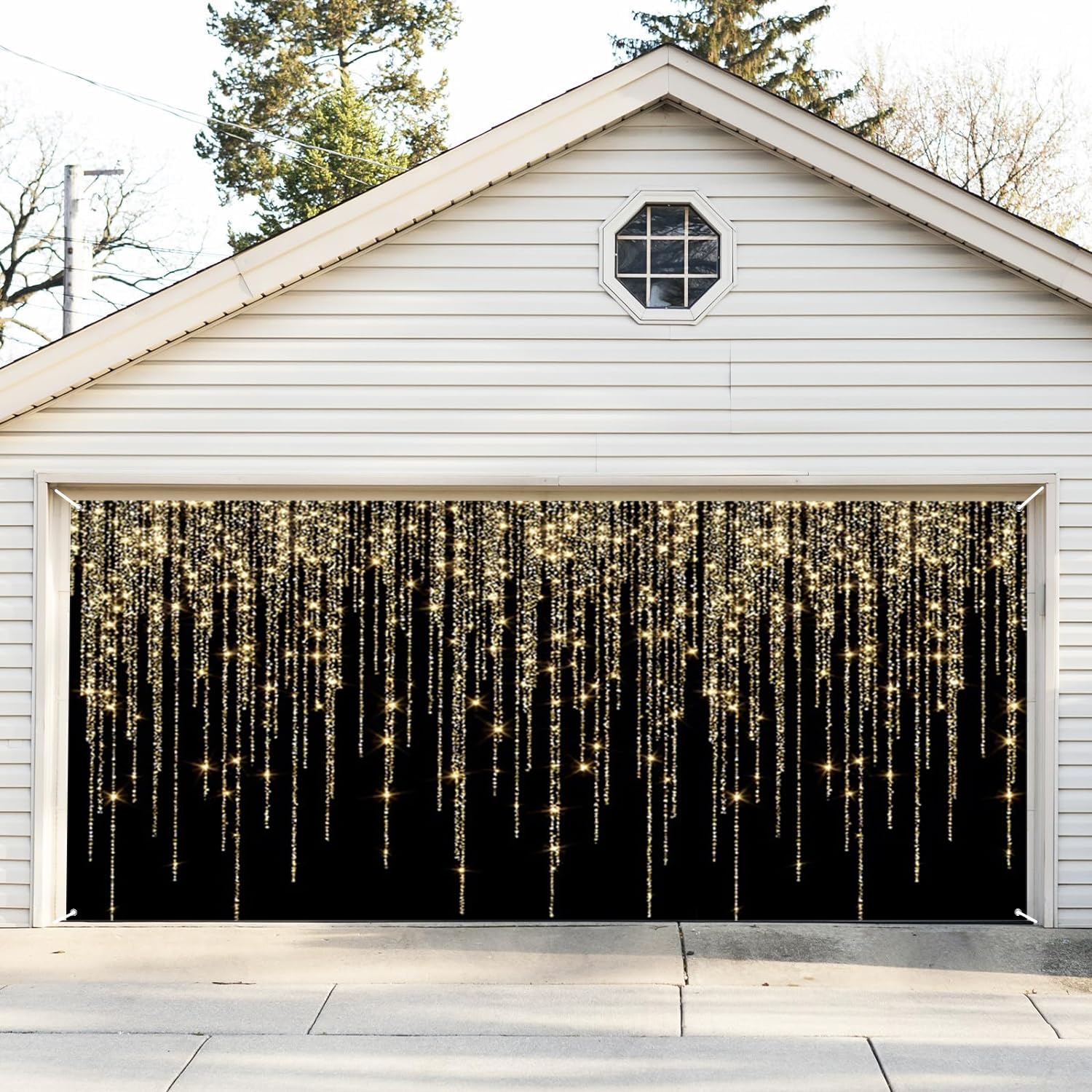 ChloropLastid Gold Black Garage Door Decoration Spots Bokeh Backdrop Prom Christmas Happy New Year Party Decorations Indoor Outdoor Background Decor