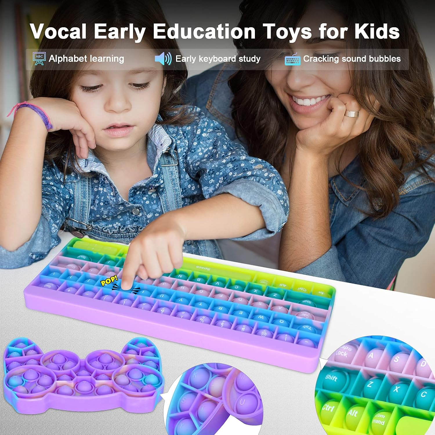 i-FSK Pop Push It Fidget Toy, Push Bubble Fidget Sensory Toys, Keyboard & Gamed Controller Shape Pop On It, Fidget Popper Learning Materials for Kids, Anxiety and Stress Relief for Autism, ADD, ADHD