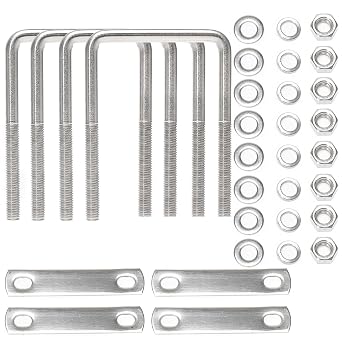 4 Sets Square U Bolts, Stainless Steel, 2"/52mm Inner Width 4.72"/120mm Length, U-Bolts for Boat Trailer with Nuts Flat and Lock Washers, for Automobiles Trailer,Ski Boat or Sailboat Trailer