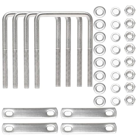 4 Sets Square U Bolts, Stainless Steel, 2/52mm Inner Width 4.72/120mm Length, U-Bolts for Boat Trailer with Nuts，Flat and Lock Washers, for Automobiles Trailer,Ski Boat or Sailboat Trailer