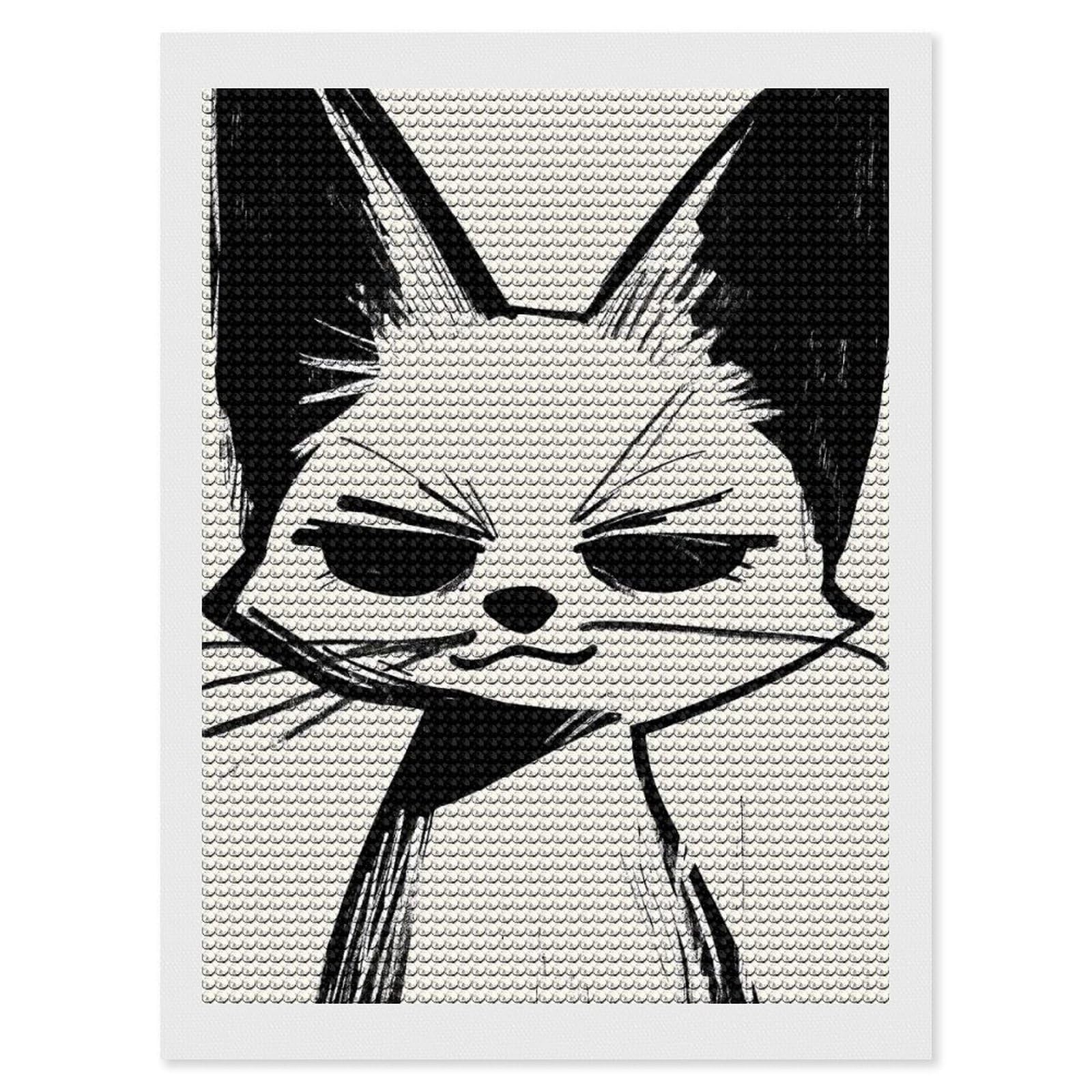 Junmoney Black and White Fox Illustration DIY Diamond Art Canvas Kit 12"x16", for Adults, Decorate Your Room, Gift Idea, Modern Decor, Finish and Display