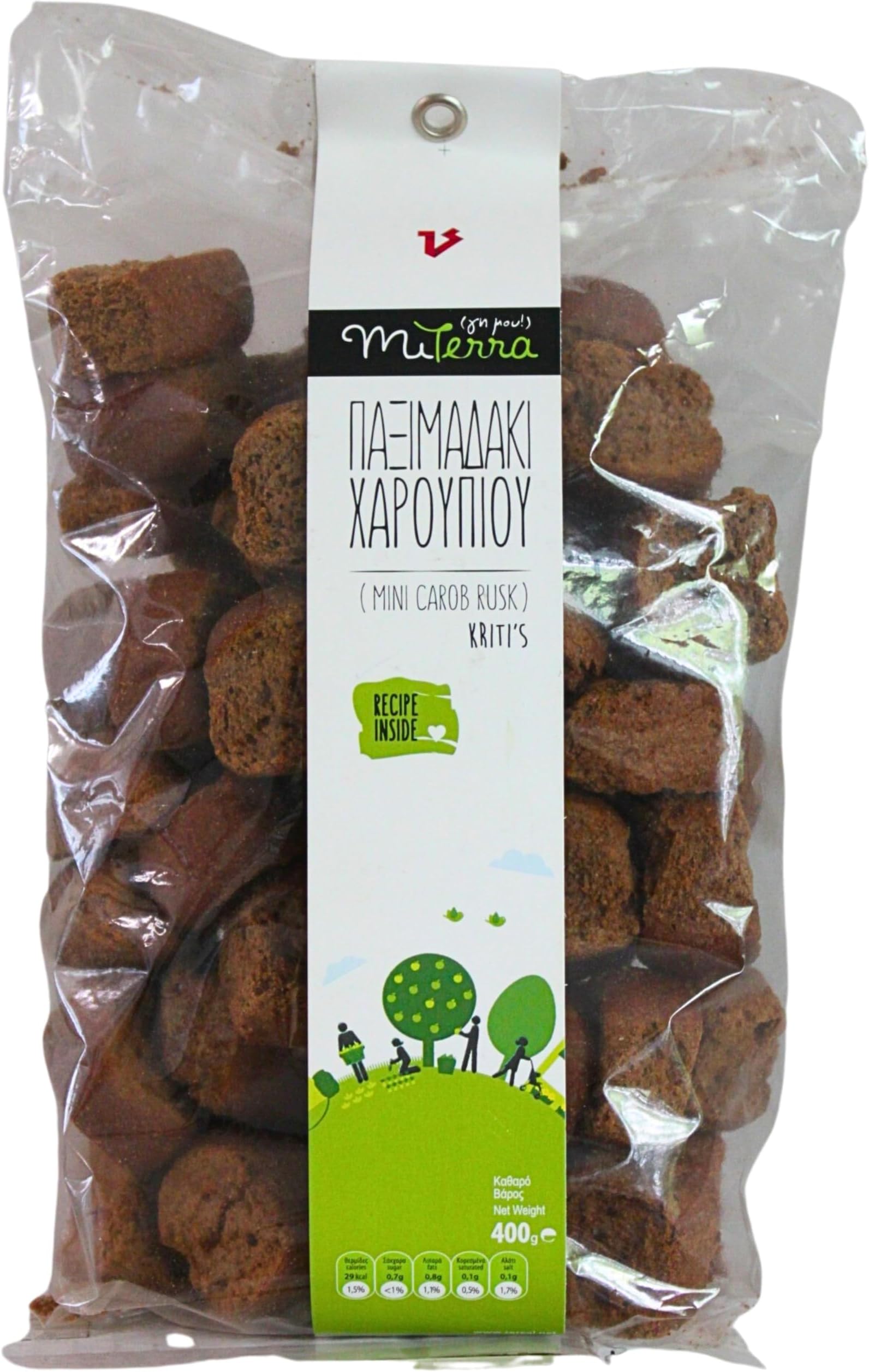 MITERRA Cretan Mini Carob Rusks 400g, Pack of 2 (Total 800g) | Authentic Greek Recipe | Traditional Carob Barley Rolls from Crete | Ideal for Salads, Dakos & Mediterranean Meals