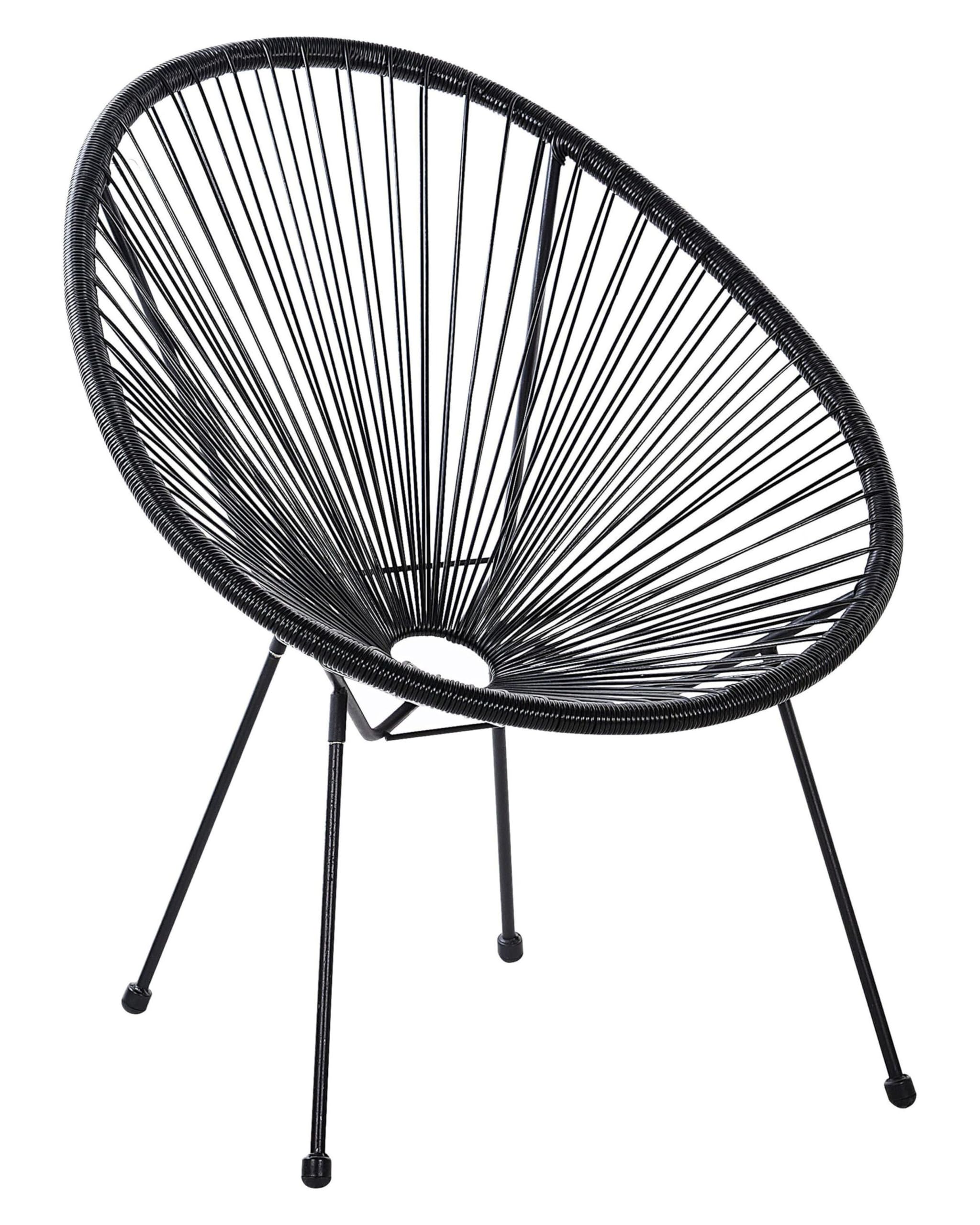 Beliani Modern Accent Chair Round PE Rattan Steel Living Room Black Acapulco II