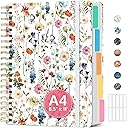 Large Spiral Lined Notebooks for Work with Removable Dividers & Tabs, 8.5"x11" Pretty Hardcover 5 Subject Notebook Journal for Women, College Ruled, Perfect for Study & Office Organization, 280 Pages,Wildflowers