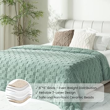 Drewin 15lbs Weighted Blanket Queen Size, Classy Soft Jacquard Checkered Sherpa Weighted Blankets for Sleep Natural and Calming, Cozy Fluffy Heavy Blanket for Sofa Bed, 60 x 80 inches