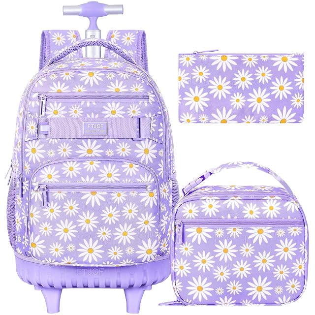 Rolling Backpack for Womens and Mens Adults Wheeled Bookbag with Lunch Box for Girls and Boys