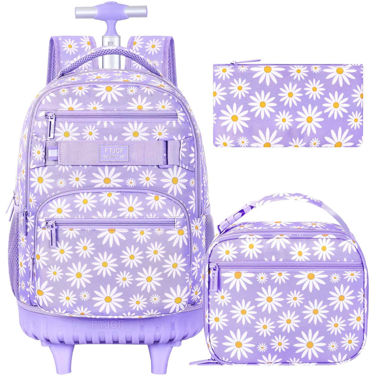 Rolling Backpack for Womens and Mens Adults Wheeled Bookbag with Lunch Box for Girls and Boys