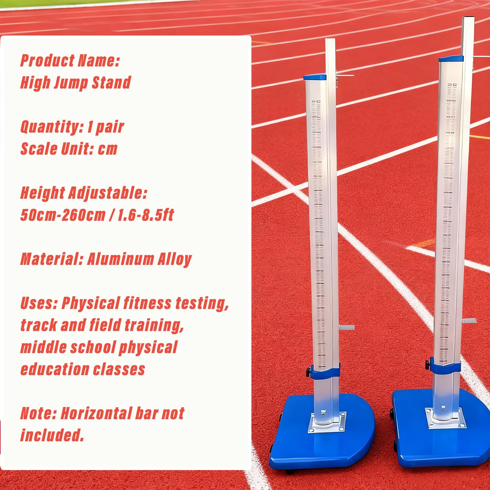 Aluminum High Jump Standards, Moveable Posts with Centimeter Scale, High School High Jump Training Equipment for Track and Field