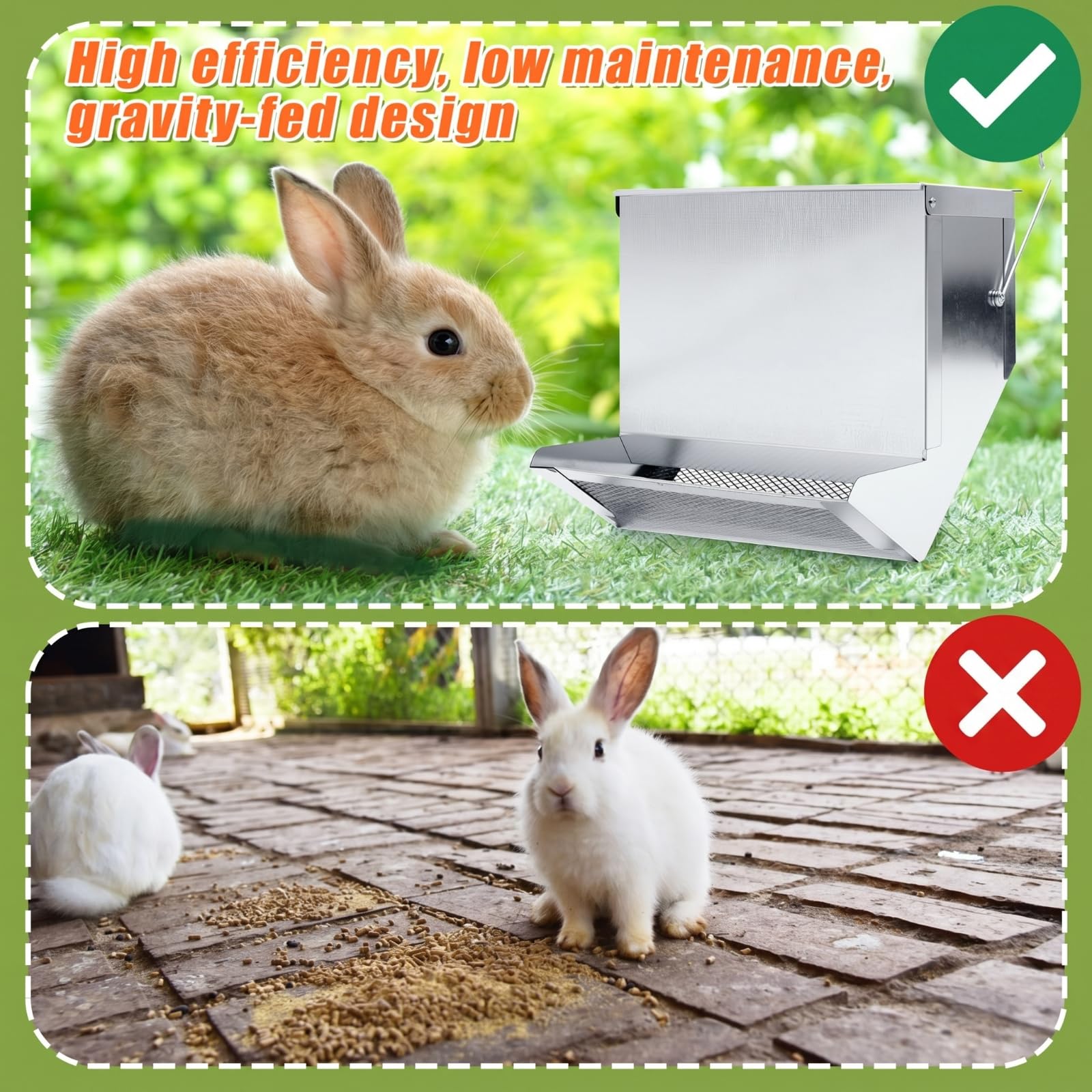 Maxcheck Kaninchen-Futterspender für Käfige, Großpackung für Kleintierfutter, mit Deckel, Metall, Kaninchen-Futterspender für Meerschweinchen, 19 cm, Silber, 8 Stück