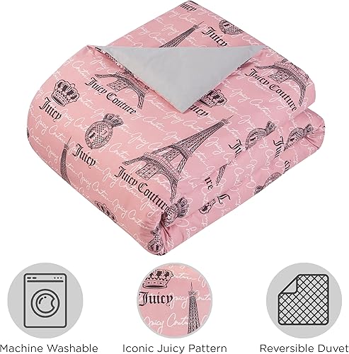 Miniatura 2 de Juicy Couture - Juego de edredón de 3 piezas, Juicy in Paris Bonjour Torre Eiffel, tamaño King, incluye 1 edredón y 2 fundas de almohada, 100%