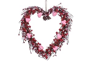 15" Valentine's Day Heart Wreath with Berries and Hearts