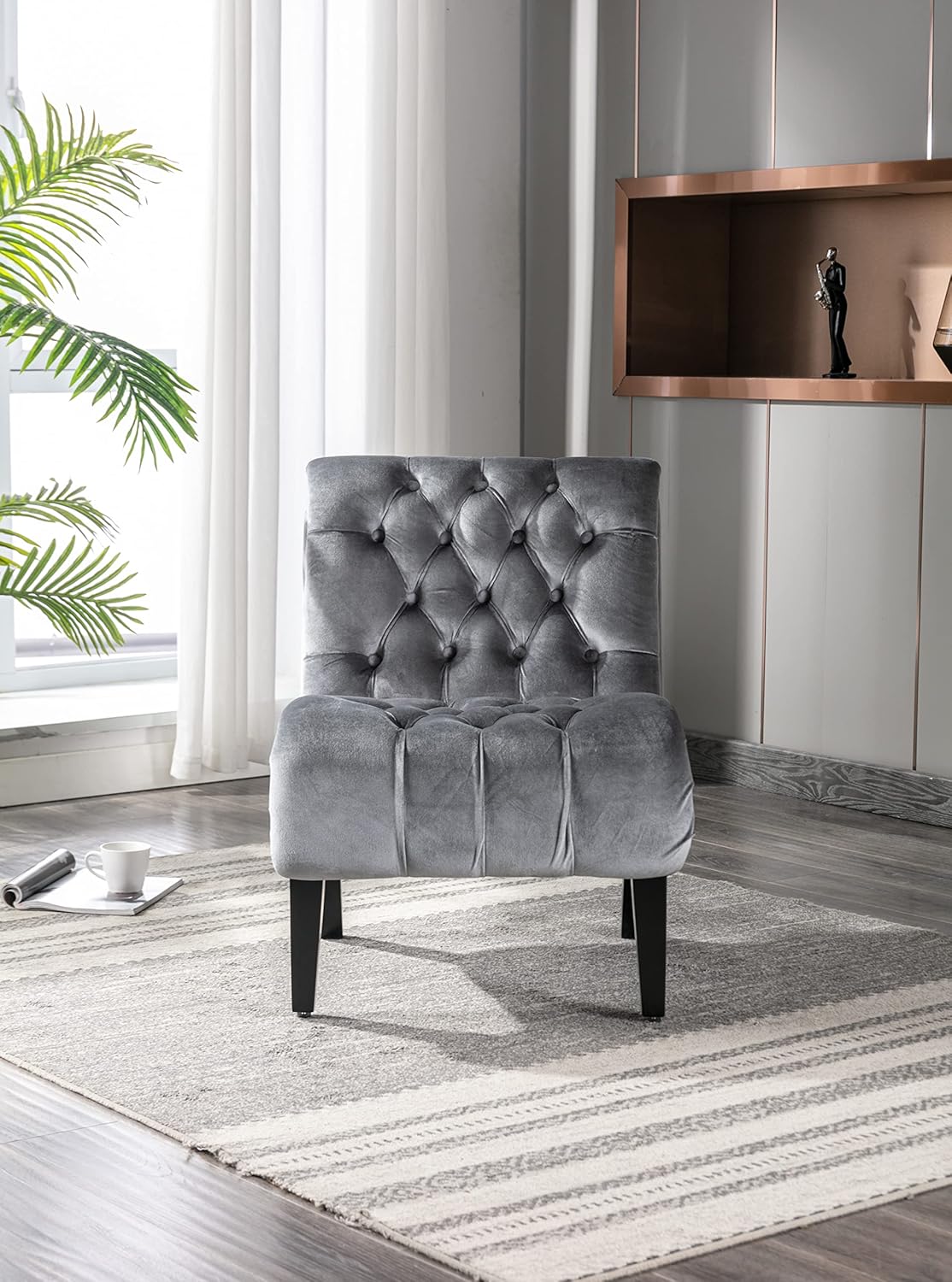 Accent Chair Comfort for Living Room,Lounge,Bedroom,Office Decorative,Velvet Tufted Armchair,Upholstered Barrel Chair Square Bedroom Chair Perfect,Accent Living Room Chair/Leisure Chair (Silver)