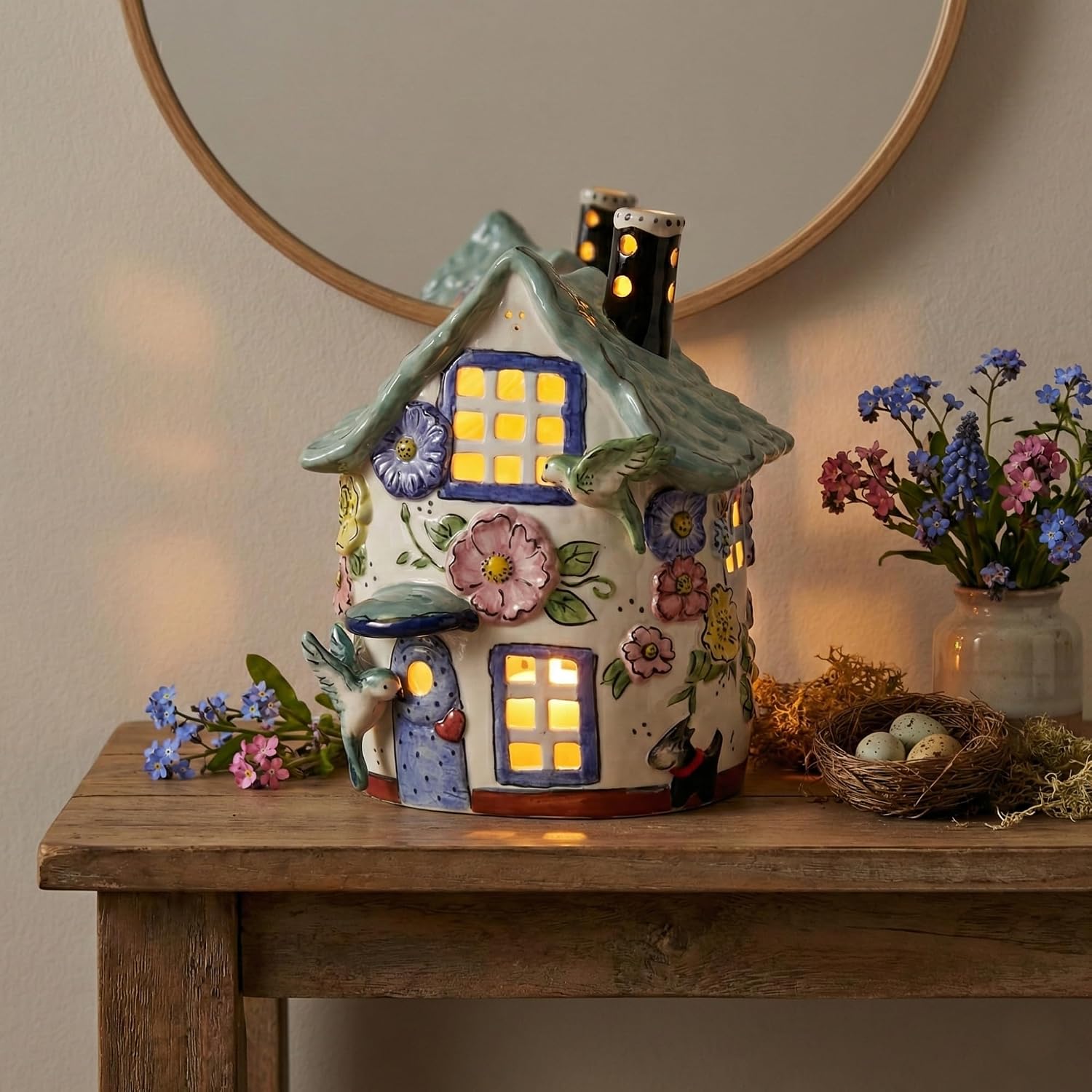 Blue Sky Clayworks Wildflower Manour Hummingbirds Floral Candle House 23354