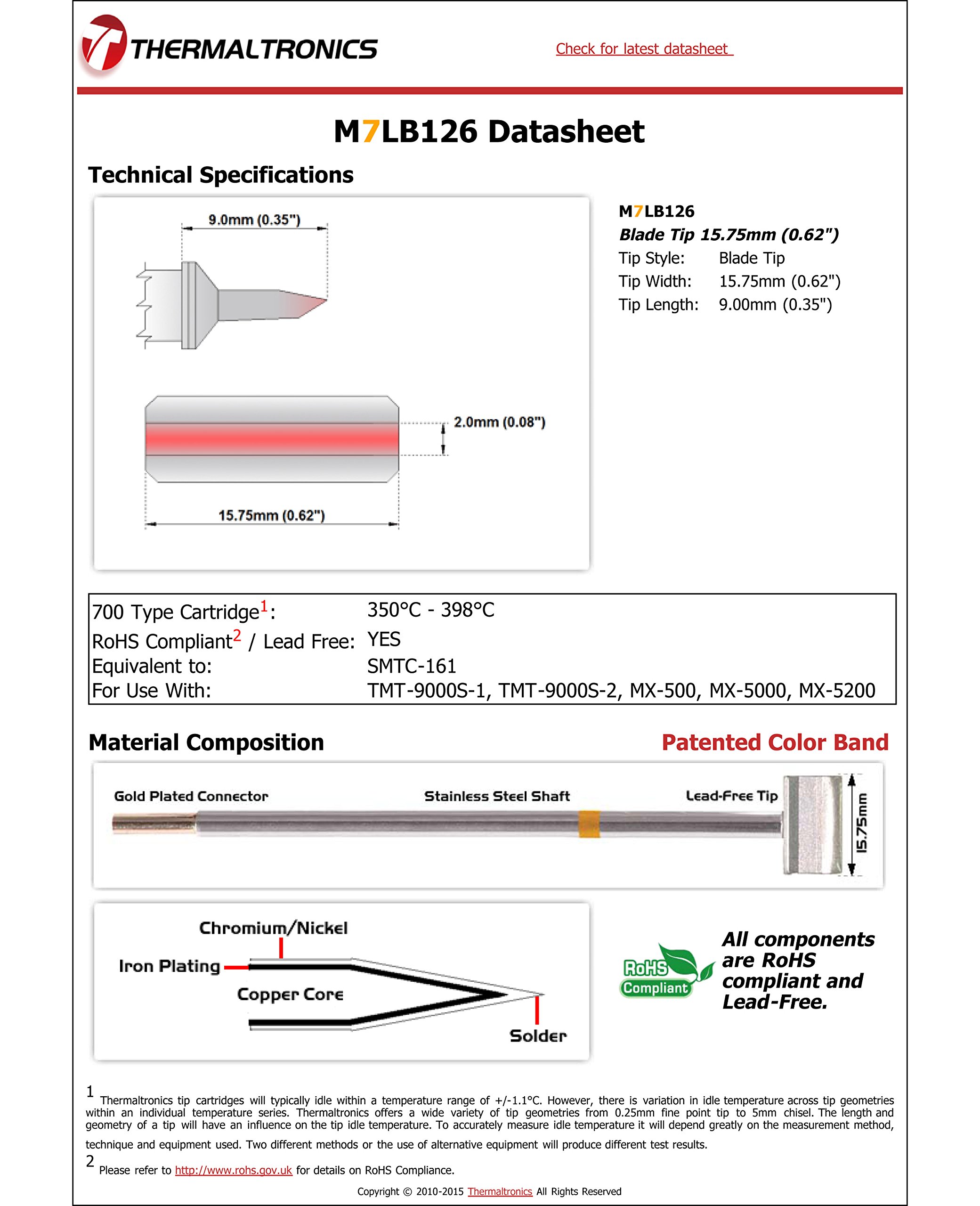 Thermaltronics M7LB126 Soldering Tip - Blade Style, 15.75mm (0.62") Wide, For MX-500/MX-5200 Stations - View #12
