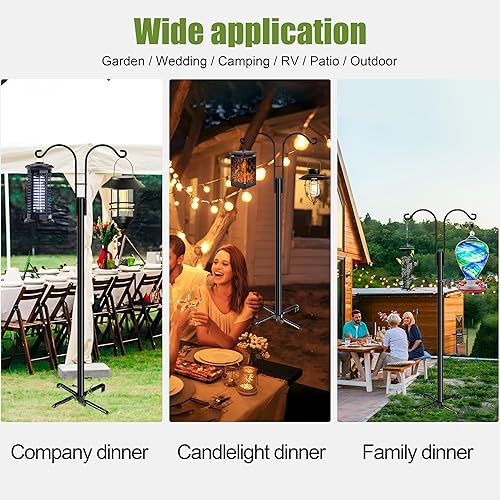 Miniatura 6 de XDW-GIFTS Ganchos de pastor dobles para exteriores, paquete de 2 postes de jardín resistentes para colgar comederos de pájaros, cestas de plantas,