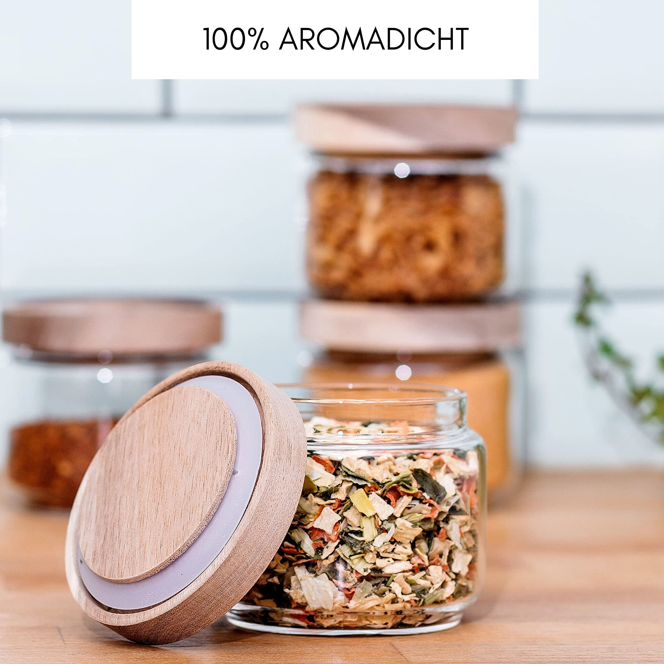 Econovo® Juego De 4 Tarros De Almacenamiento Con Tapa De 300 Ml, Recipiente De Cristal Para Guardar Cereales, Pasta, Café
