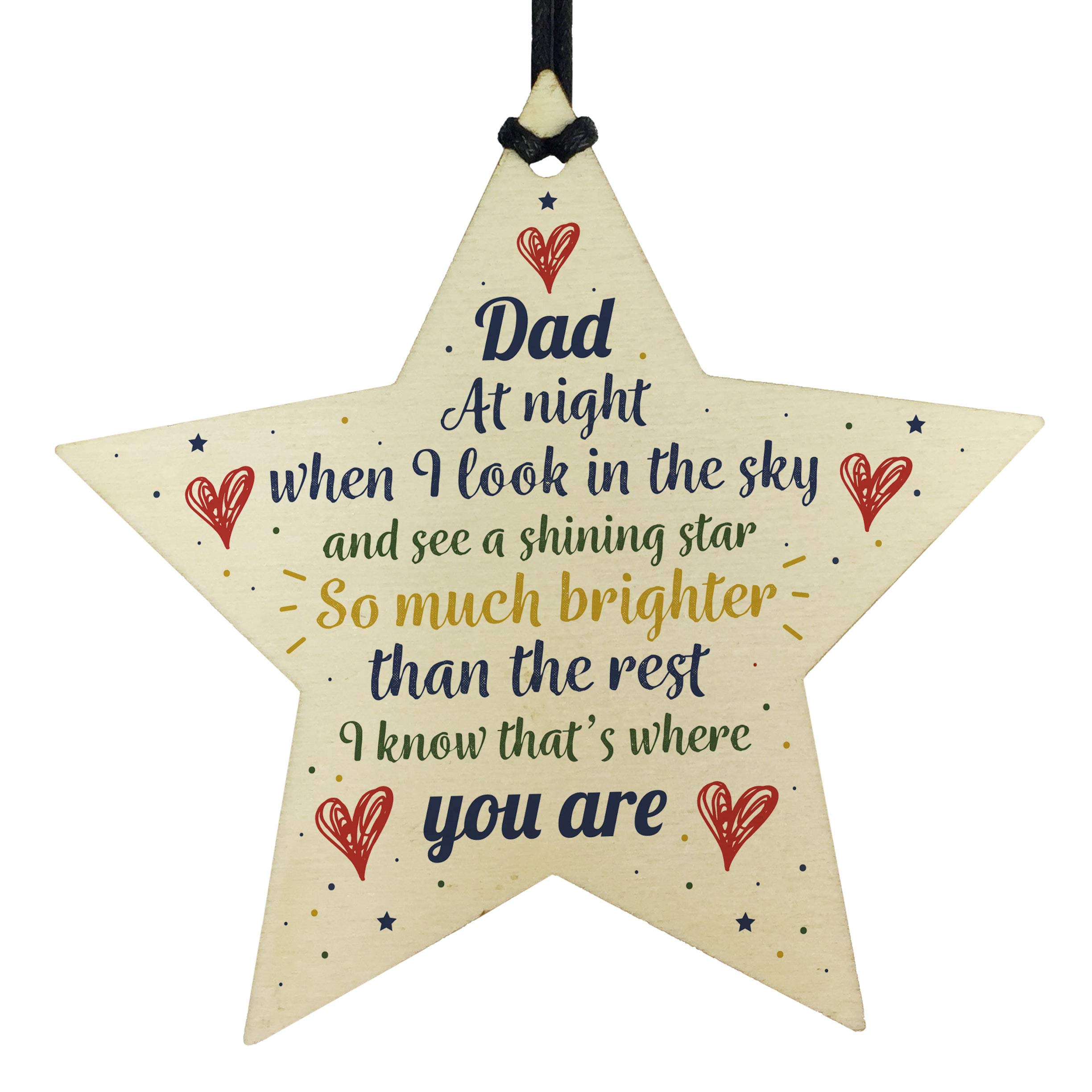 RED OCEAN Wooden Star Christmas Tree Bauble Memorial Dad Father Gift Remembrance Hanging Plaque Sign Family Friendship