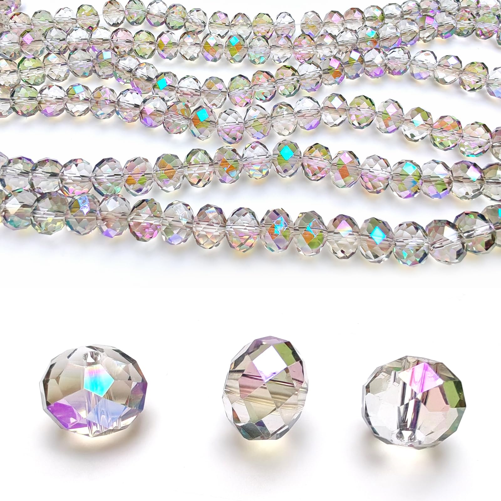 2mm Rondelle Glass Beads for Jewelry Making, Faceted Briolette Crytal Spacer Beads for Bracelet Necklace Earring, Clear Purple 1200pcs