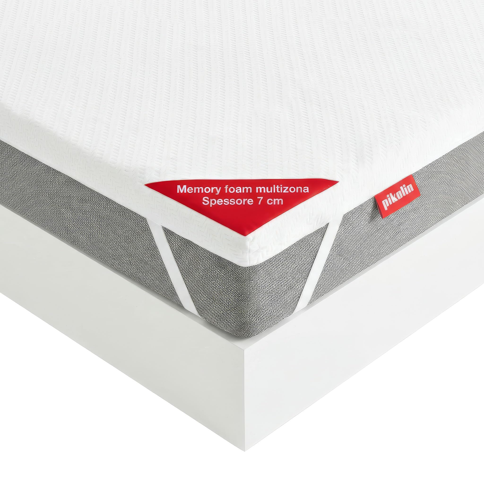PIKOLIN - Topper Matrimoniale alla francese 140x190 cm in Memory Foam Alto 7 cm | Coprimaterasso Ergonomico e Traspirante | Lavabile in Tessuto Jacquard | Certificato Oeko-Tex. Modello Sendai