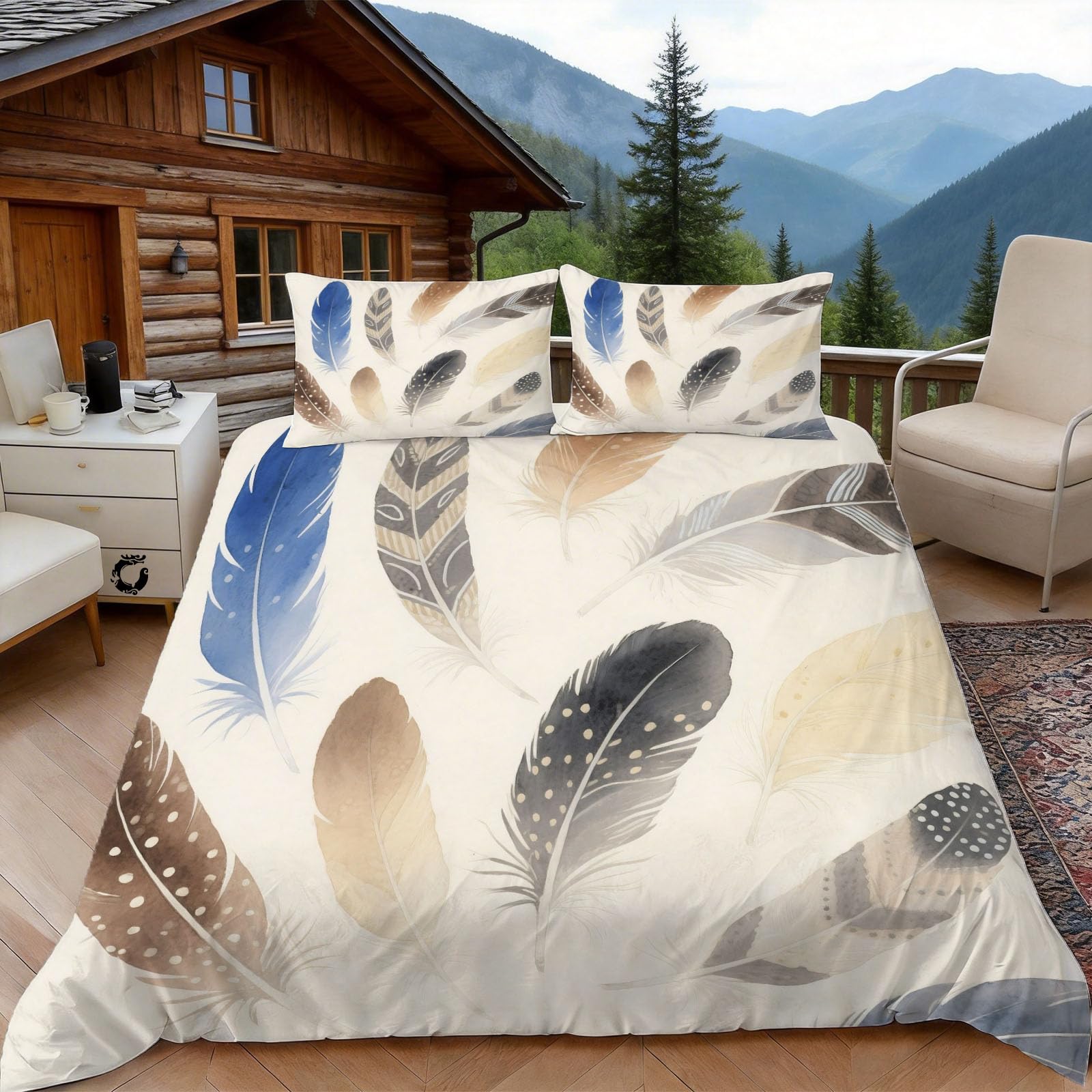 Housse de couette 220x240 plume aquarelle zippée facile à enfiler pour lit double