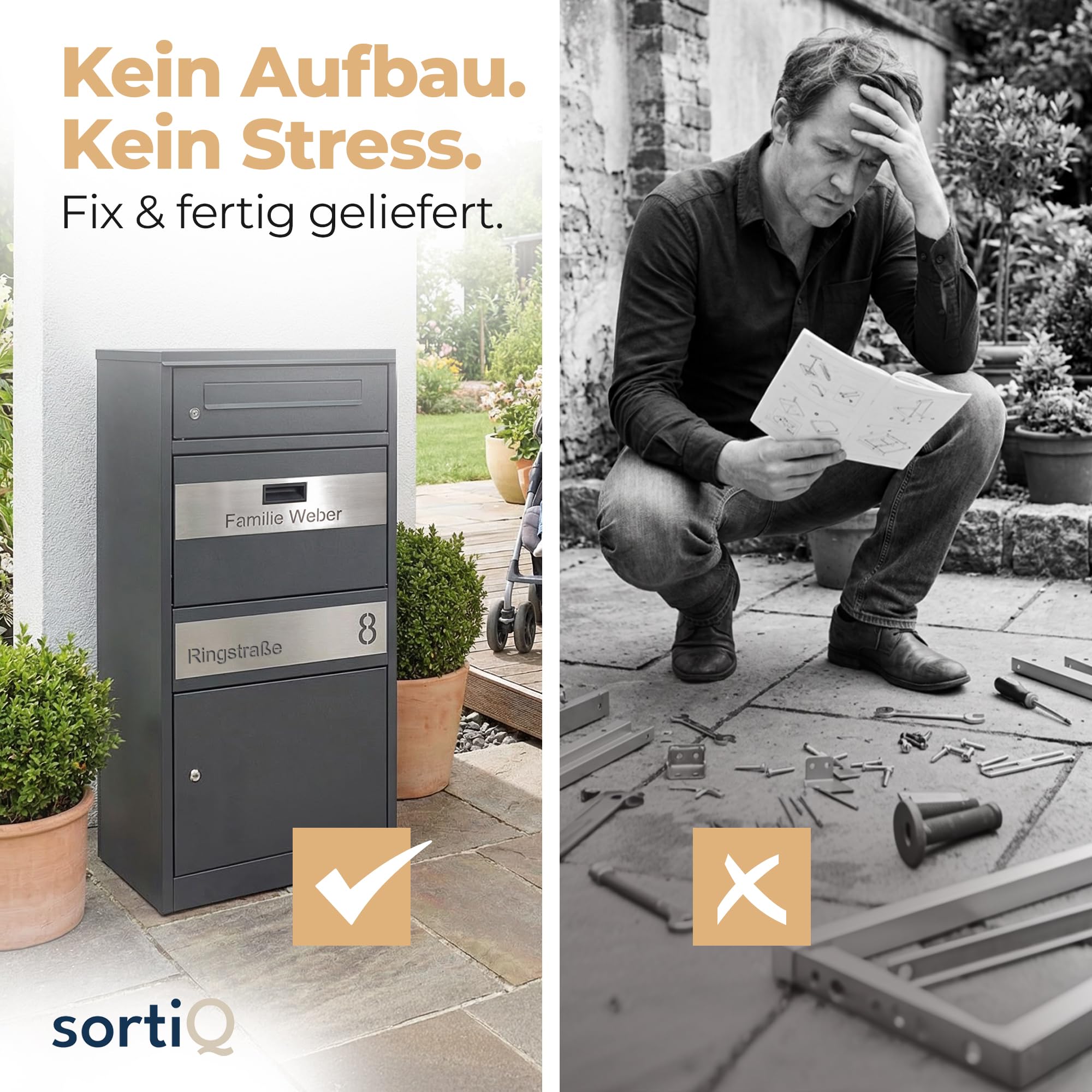 Paketbox Draussen Groß XXL (Anthrazit) | Briefkasten mit Paketfach Freistehend | 100% Wasserdicht & fertig Montiert | Diebstahlschutz Paketbriefkasten für Zuhause (DB703 Eisenglimmer)