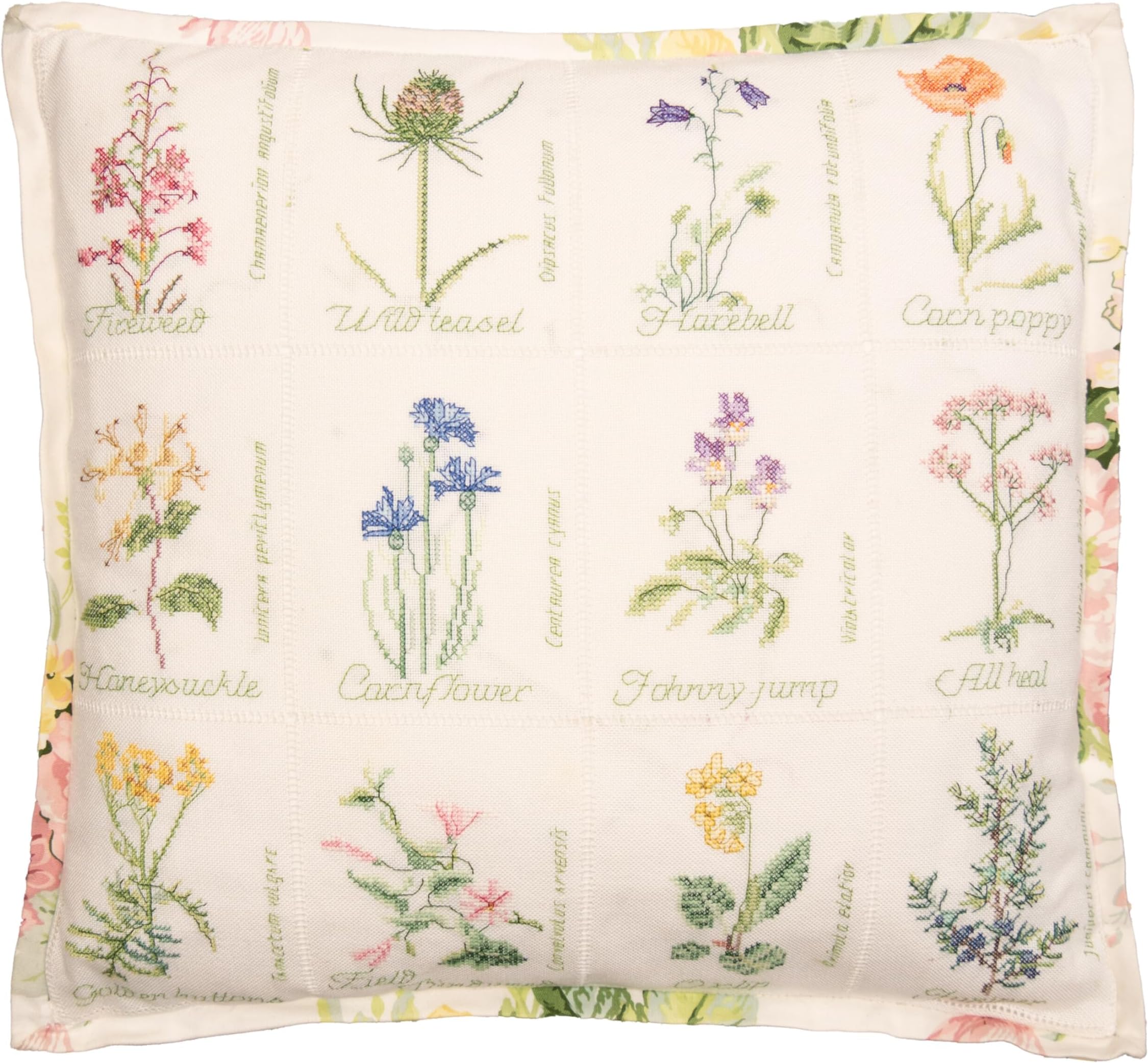 Thea Gouverneur - Counted Cross Stitch Kit - Wild Flower Cushion - Aida - 16 Count - Embroidery Kit for Adults - DMC Embroidery Threads and Other Cross Stitch Supplies Included - 2074A