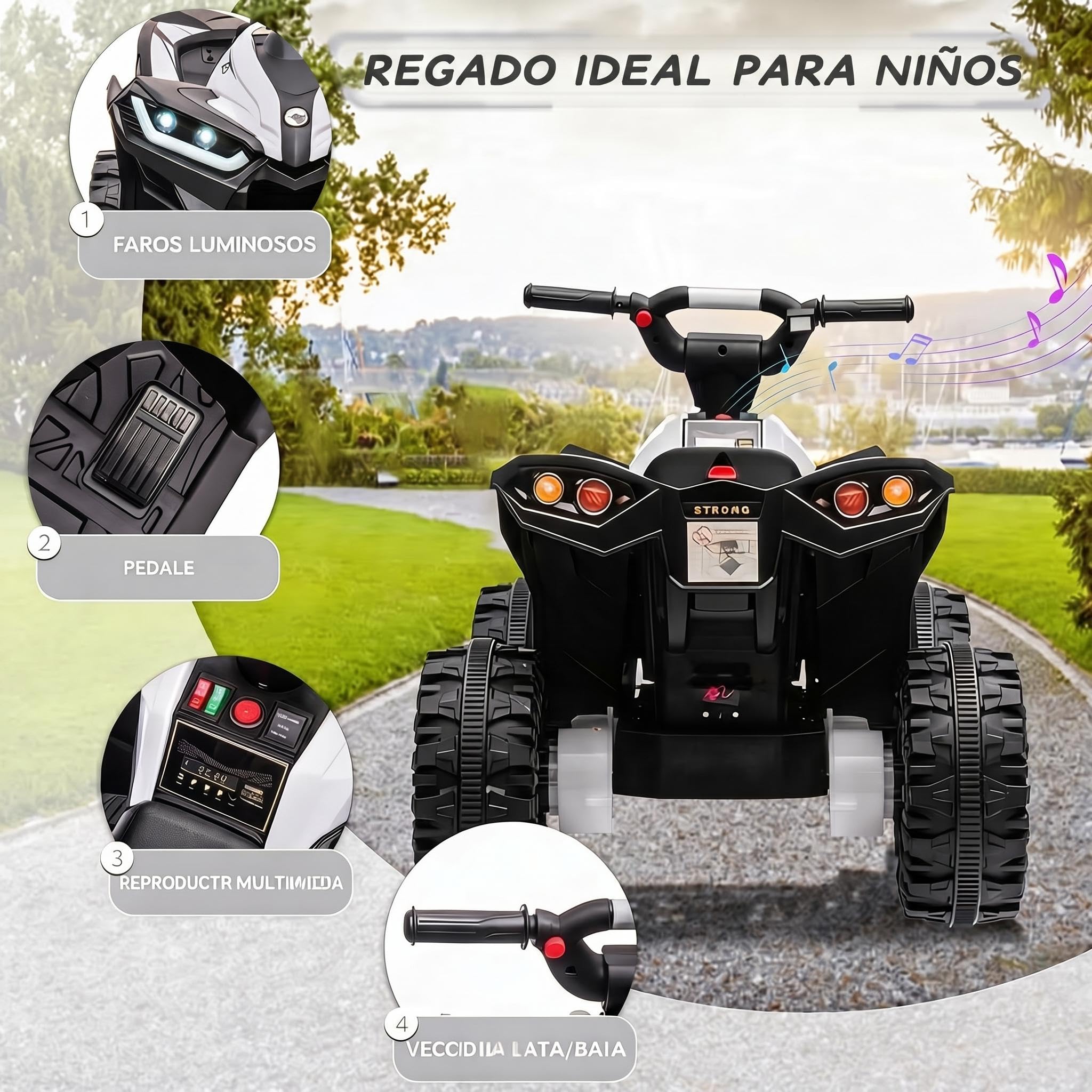 Garvee Quad Électrique Enfant 12V, Voiture Électrique pour Enfants avec LED Et Musique, 2 Vitesses 3-6 km/h, Klaxon, ATV pour Enfants 3+ Ans 83x 53x 56 cm
