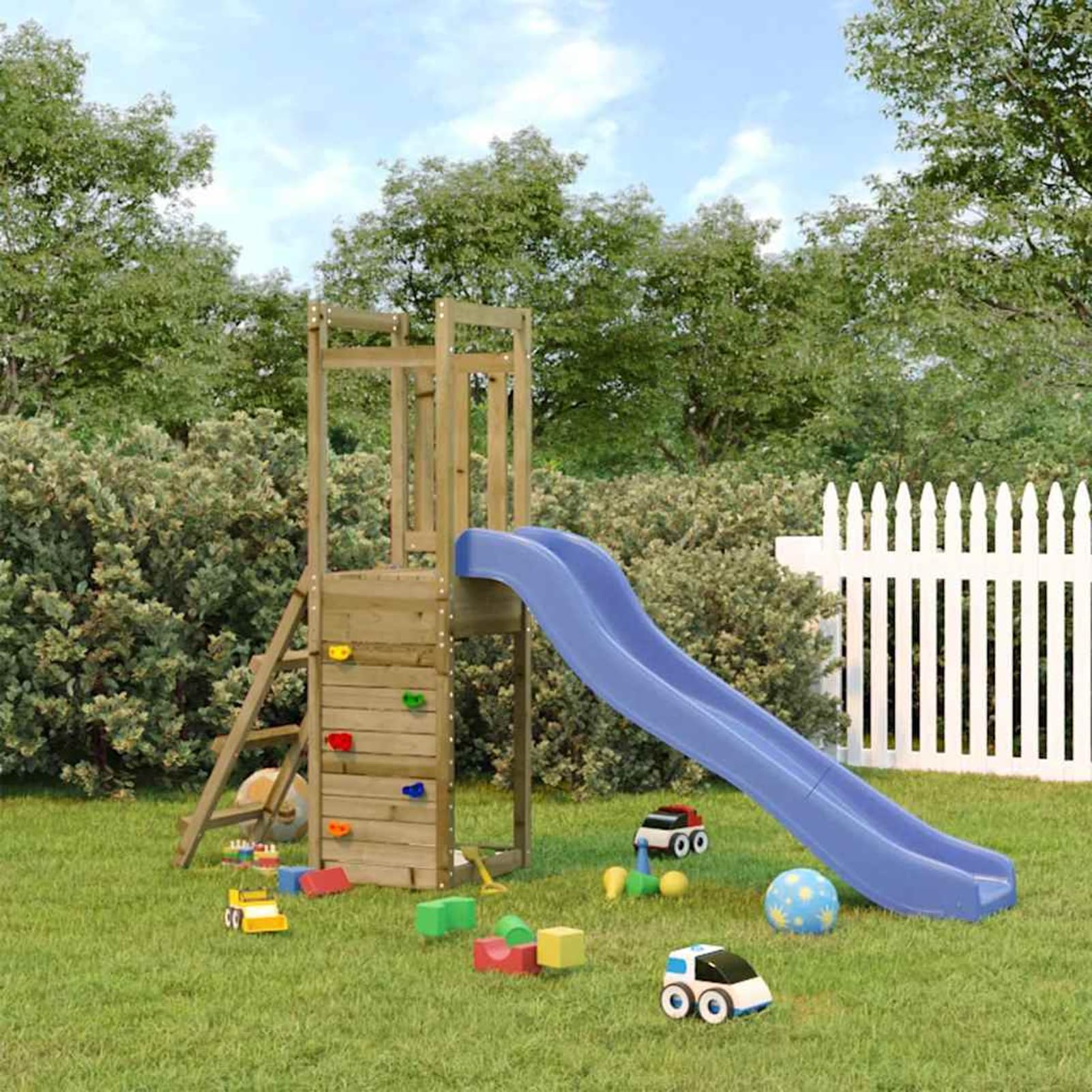 Gecheer Parque Infantil de Exterior con Tobogán, Torre de Escalada para niños al Aire Libre, Escalera y Accesorios de Juego para el jardín Madera Maciza Pino impregnada 9#