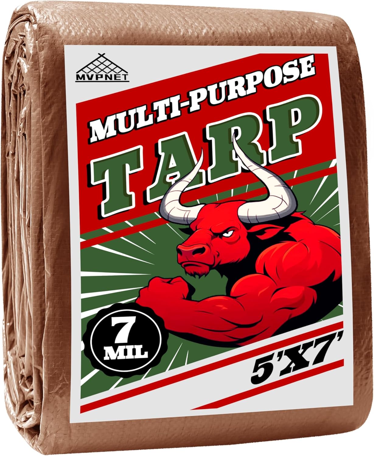 Tarp 5×7 ft 100% Waterproof 7mil Durable Grommets and Reinforced Edges,Uv Resistant,Green/Brown Tarp,Emergency Rain Shelter,Outdoor Cover and Camping Use -by MVPNET Tarp 5×7 ft 100% Waterproof 7mil Durable Grommets and Reinforced Edges,Uv Resistant,Green/Brown Tarp,Emergency Rain Shelter,Outdoor Cover and Camping Use -by MVPNET
