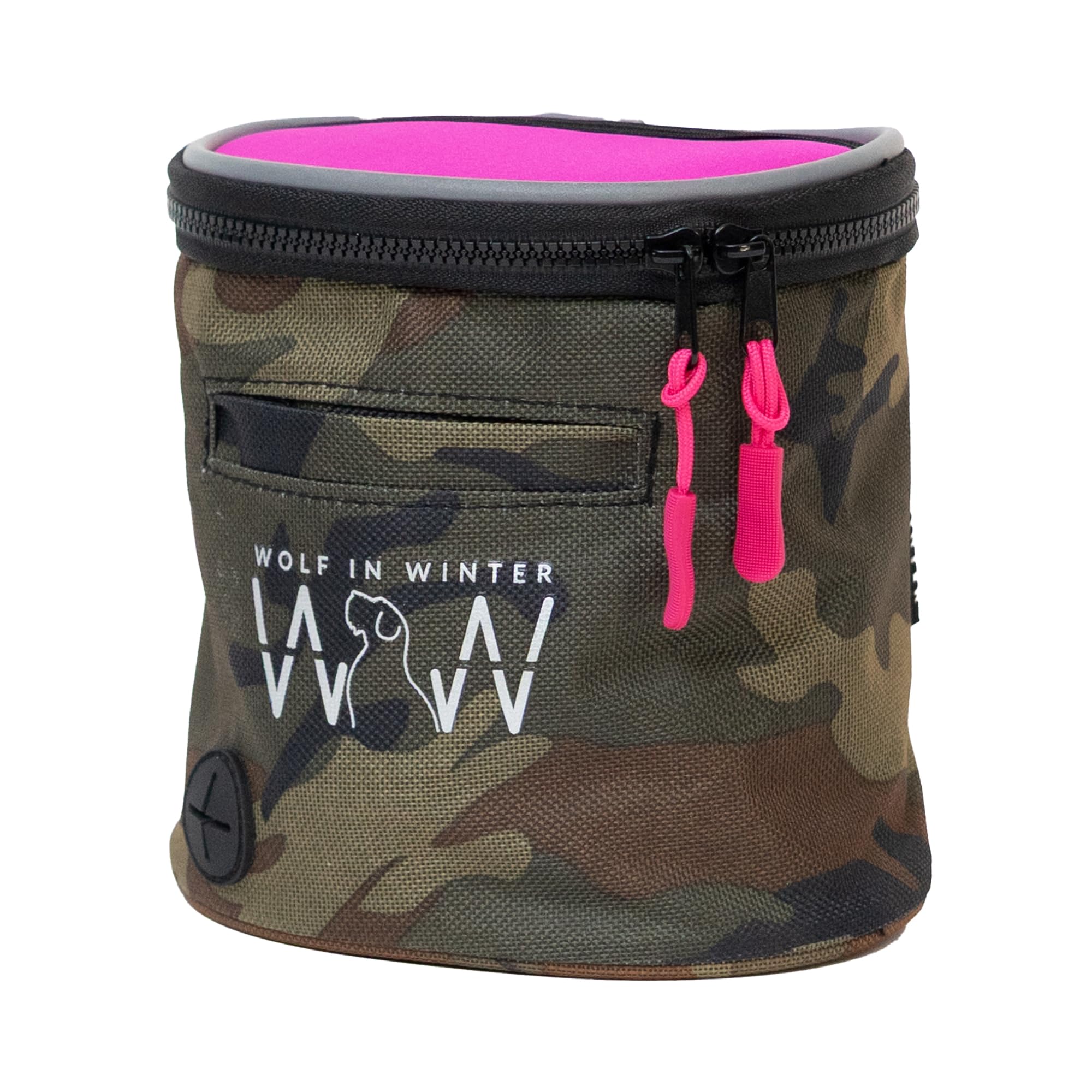 Quickdraw Treat Pouch – Compact Dog Training Bag with Reflective Trim, Built-in Poop Bag Dispenser, and Adjustable Waist Belt – Ideal for Walks, Hikes, and Training Sessions (Raspberry/Camo)