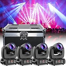 120W DJ Lights Moving Head [4-Pack] with Flight Case,Professional 18-Facet Prism DJ Stage Lighting 7 Gobos and 8 Colors Beam/Spot/Strobe with DMX-512 12CH and Sound Activated Modes