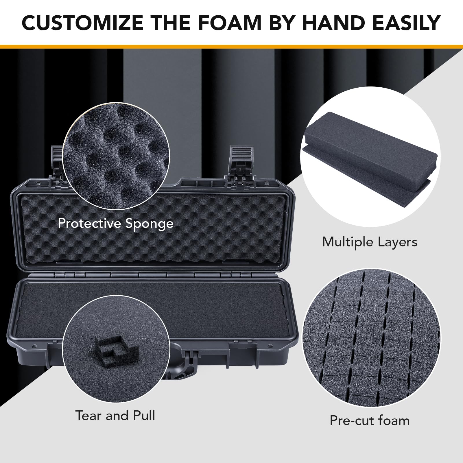 Lykus HC-4210 Waterproof Hard Case with Customisable Foam, Interior Size 42.7x13.7x8.8 cm, Suitable for Long Slim Items - Image 2