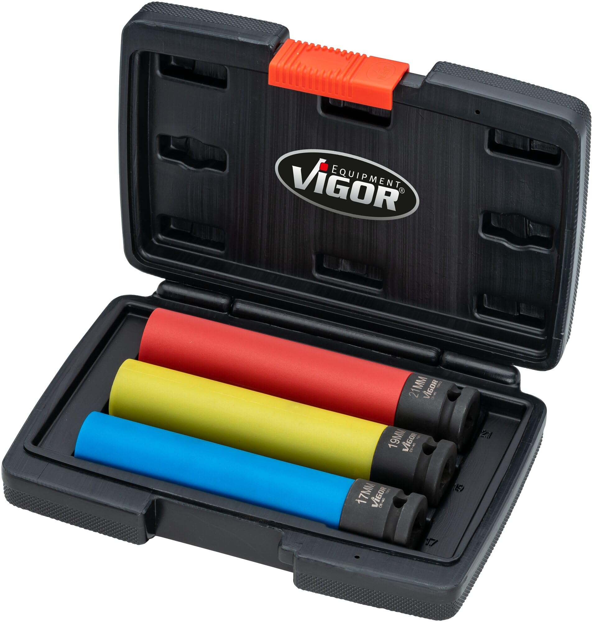 ViGOR - Set di chiavi ad impulsi extra lunghe 3 pezzi V5933/3 | design extra lungo | efficiente, robusto | azionamento: cava quadra 12,5 mm (1/2 pollice), uscita: profilo esagonale esterno