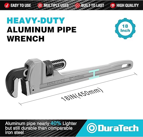 Miniatura 4 de DURATECH Llave de tubo recta de aluminio resistente de 14 pulgadas, llave de tubo recta de aluminio resistente de 18 pulgadas