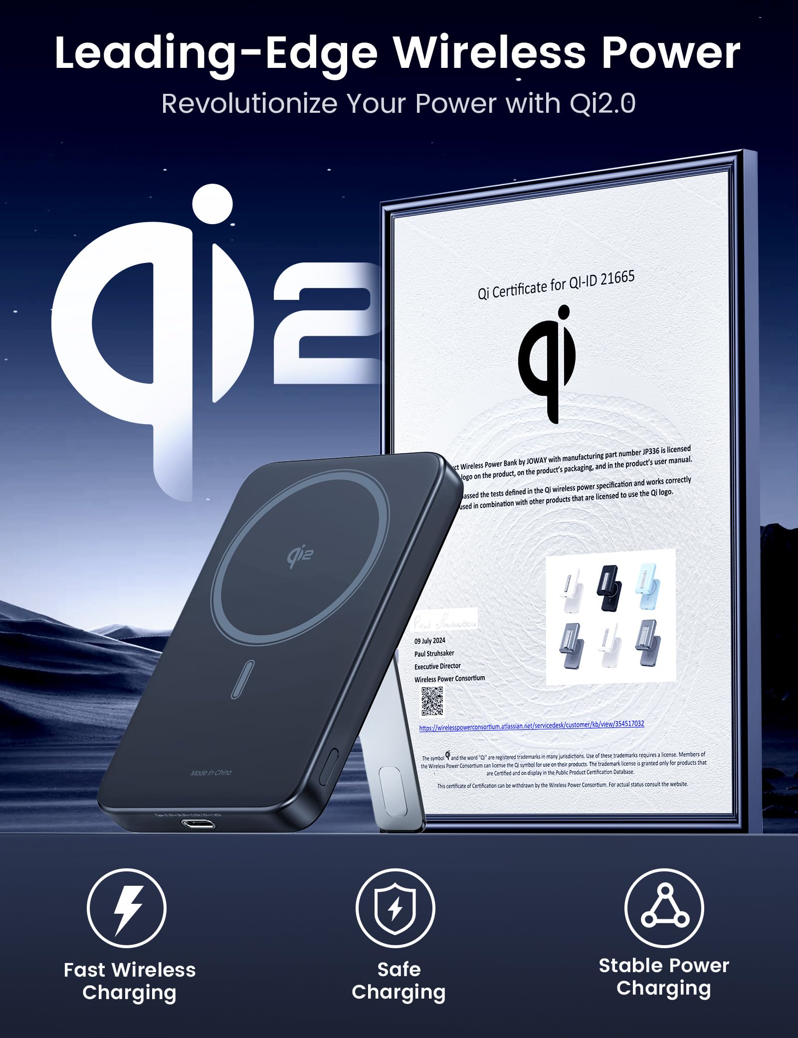 RORRY for Magsafe Charger Portable, Qi2 Certificated 10,000mAh Fast Charging Magnetic Power Bank, 20W USB C Wireless Battery Pack for iPhone with Foldable Stand, Compatible with iPhone 16/15/14