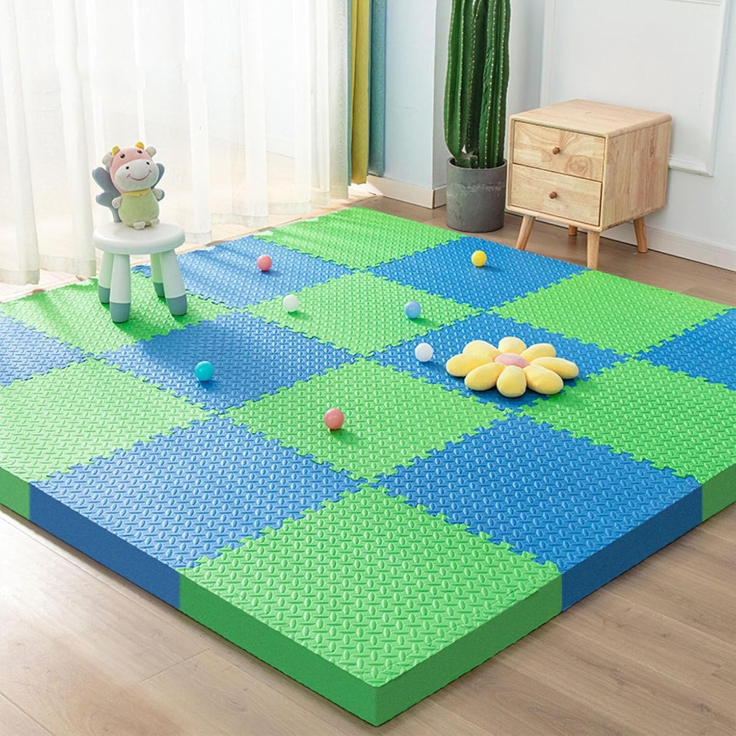Dalles en mousse EVA bleu et vert ElzEy lot de 16 tapis de jeu emboîtables