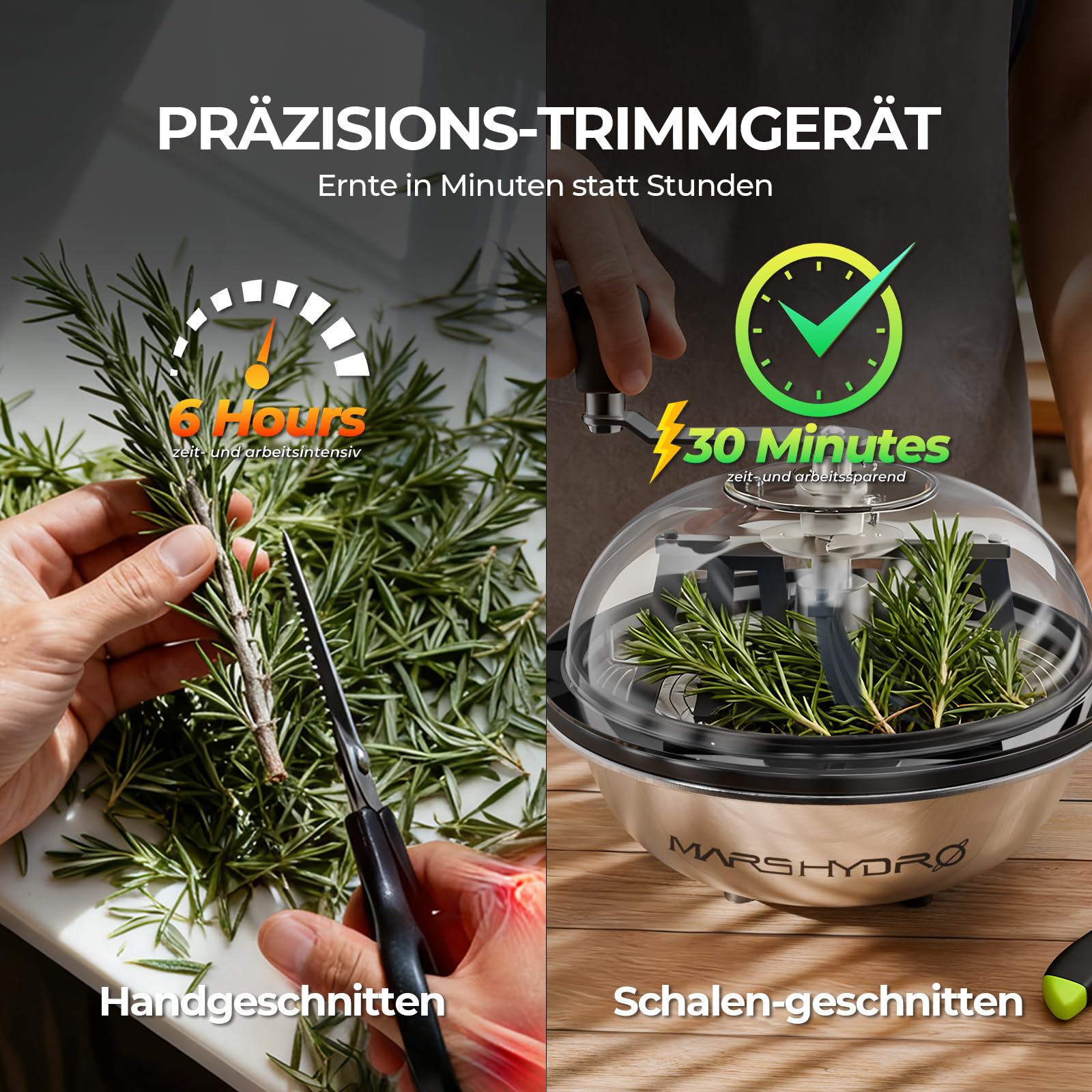 MARS HYDRO Bud Bowl-Trimmer 33 cm, sekator z przezroczystą osłoną i wymiennymi stalowymi klingami, do cięcia na mokro/sucho pąków, ziół, kwiatów i roślin hydroponicznych