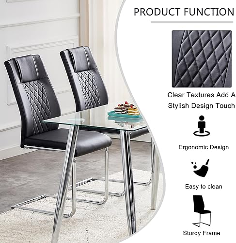 Miniatura 4 de Juego de 4 sillas de comedor, modernas sillas de comedor con asiento acolchado de piel sintética tapizada con respaldo alto y patas de metal para