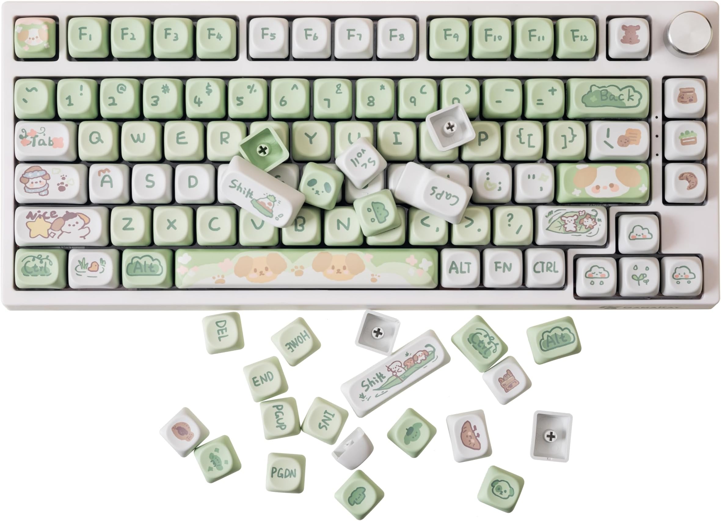 Amazon.com: GK GAMAKAY 132 Keys Green&White Keycaps Set, MOA Profile ...