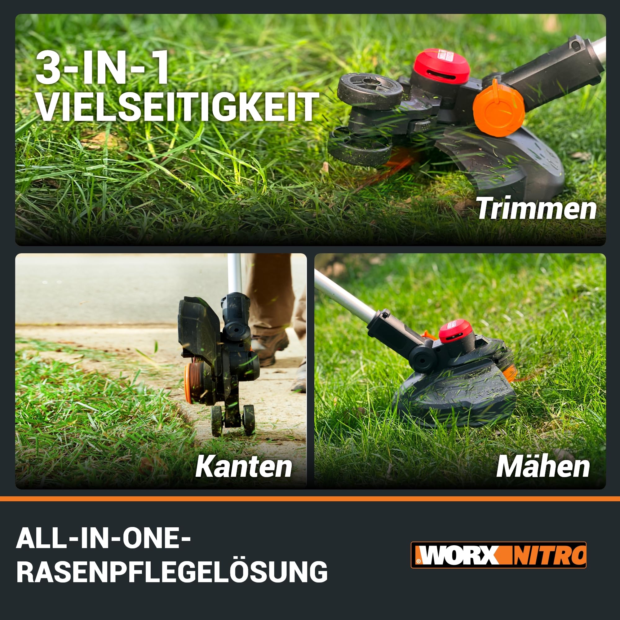 WORX WG173E.9 Akku Rasentrimmer 20V, ohne Akku & Ladegerät | Leistungsstarker bürstenloser Motor, 33 cm Schnittkreis, Nutzungskomfort Dank des Gummigriffs, PowerShare kompatibel