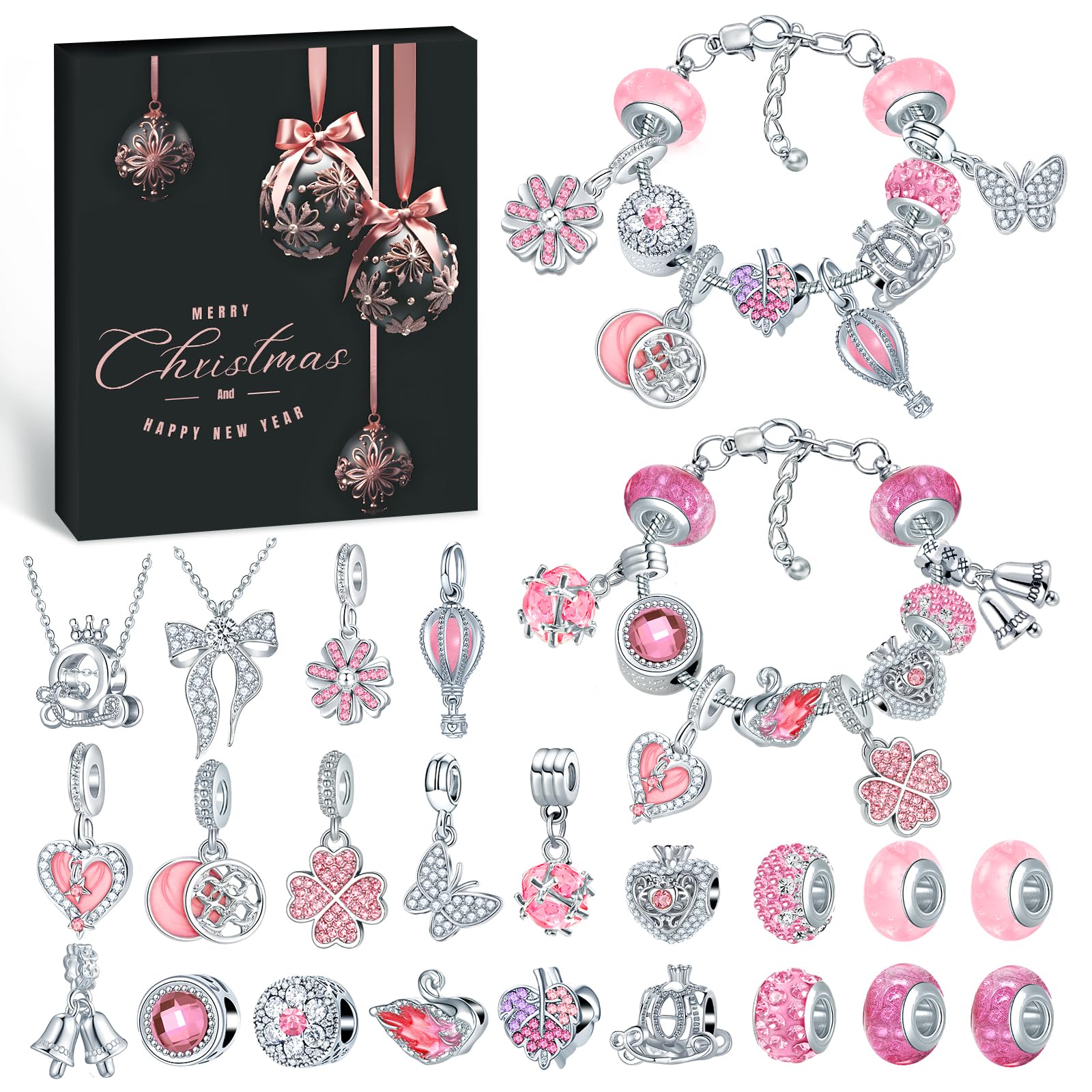 PITMT Calendrier de l'Avent 2026 Bijoux, Calendrier de l'Avent Fille Bijoux Charms Bracelet Collier Kit Fabrication, Cadeaux de Noël Creation Idee Cadea Jeux Enfants 6 7 8 9 10 11 12 13 14 15 16 Ans