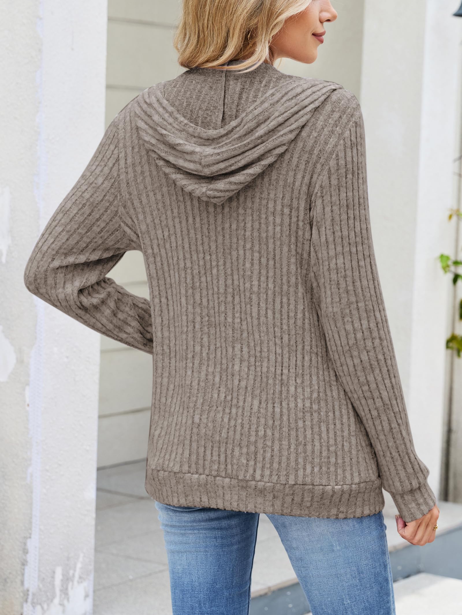 iChunhua Cardigan à capuche zippé à manches longues pour femme Veste légère avec poches