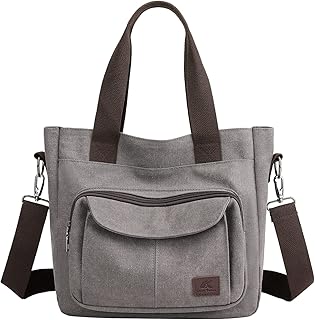 ZHIERNA Canvas Tote Purse for Women, Vintage Crossbody Canvas Shoulder Bags, Multi-pocket Top Handle Work Bag(Grey)