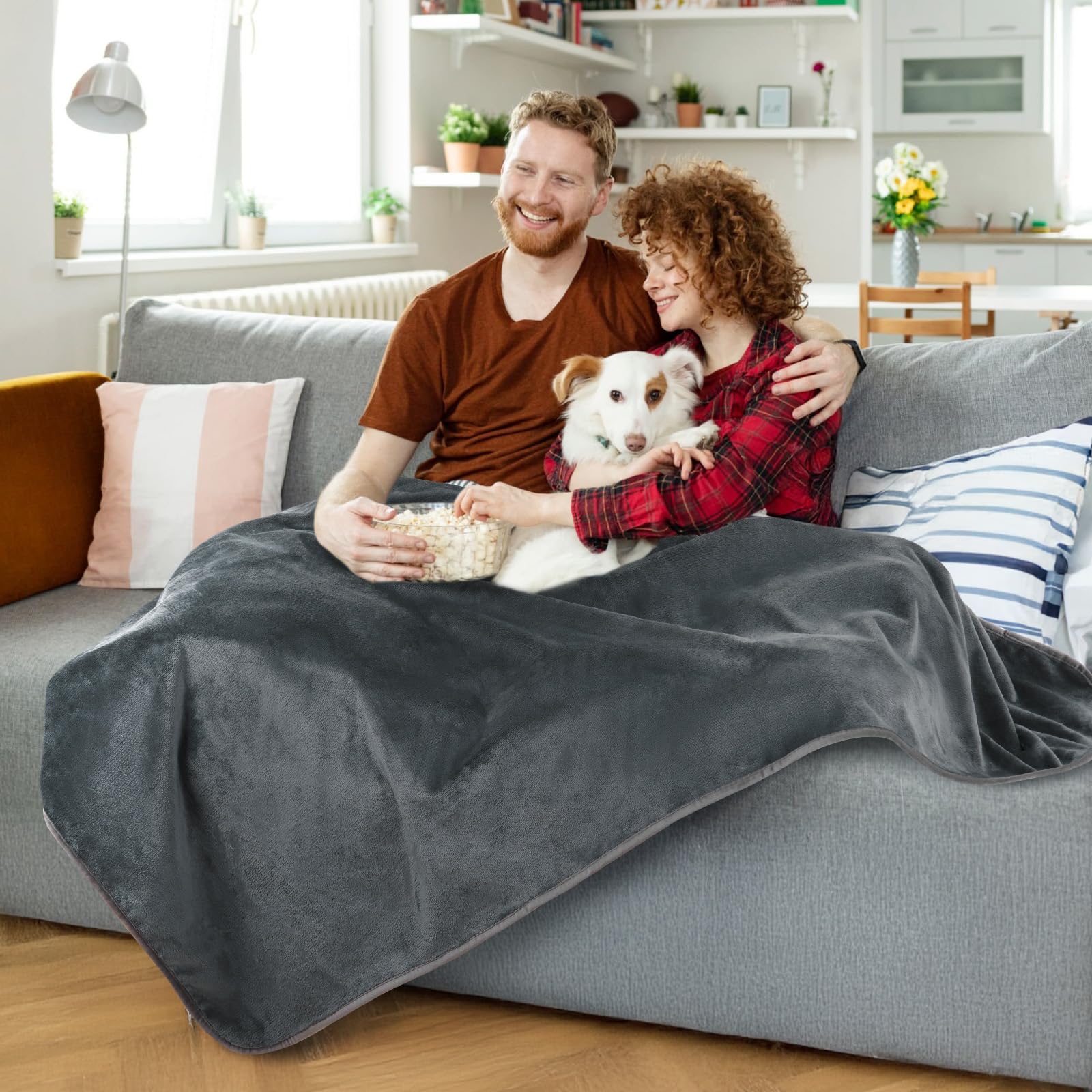 PICK FOR LIFE Manta impermeable manta de amor manta reversible de franela para perros manta de viaje para exteriores para sofá cama asiento de coche gris, 203 x 229 cm