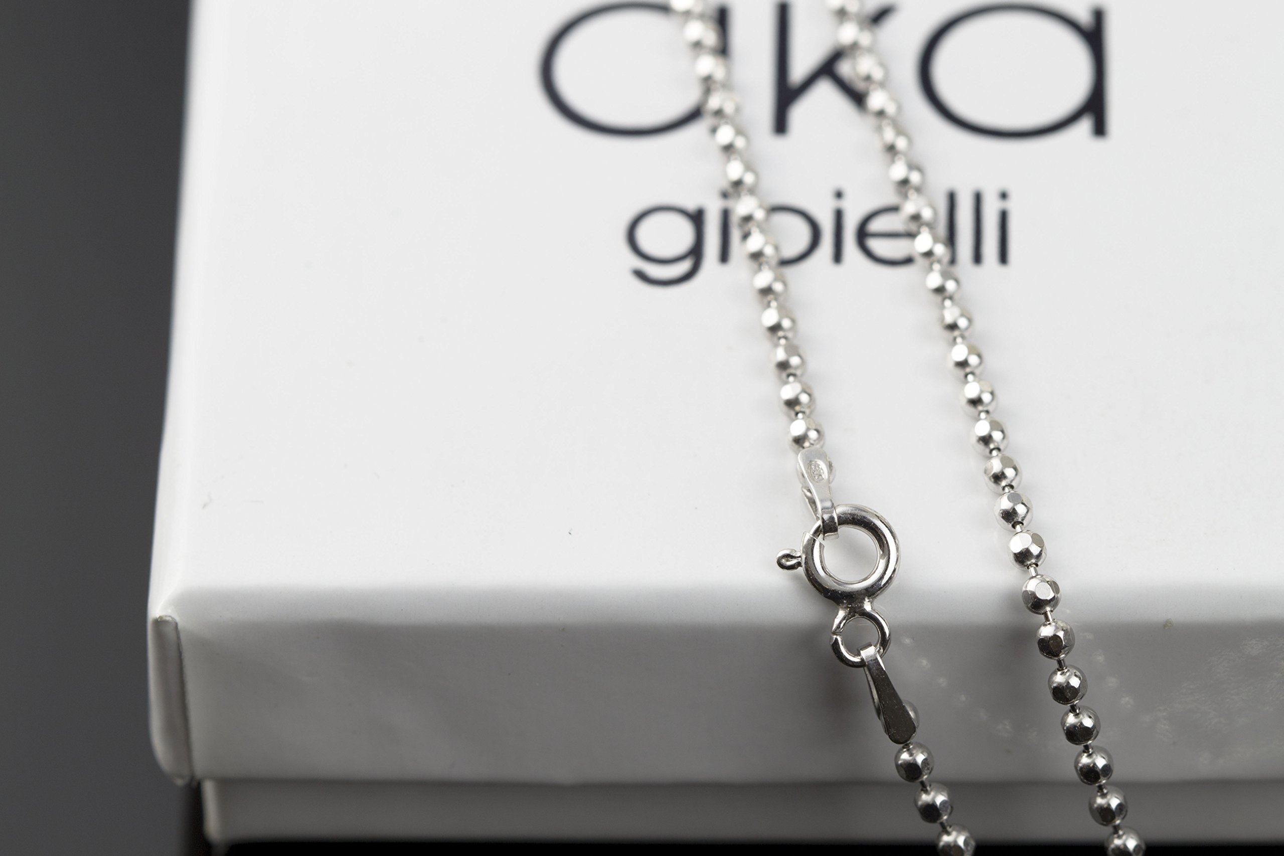 AKA Gioielli® - Cadena de Bolas 2 mm Plata De Ley Esterlina 925 Rodio - Collar Fina Mujer Hombre Longitud: 45 50 55 60 65 70 75 cm