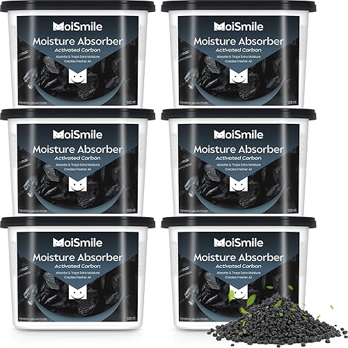 Absorbedores de humedad, 6 paquetes, 10.8 onzas/10.58 oz de carbón activado eficiente absorbente de humedad y cajas de absorción de olores,
