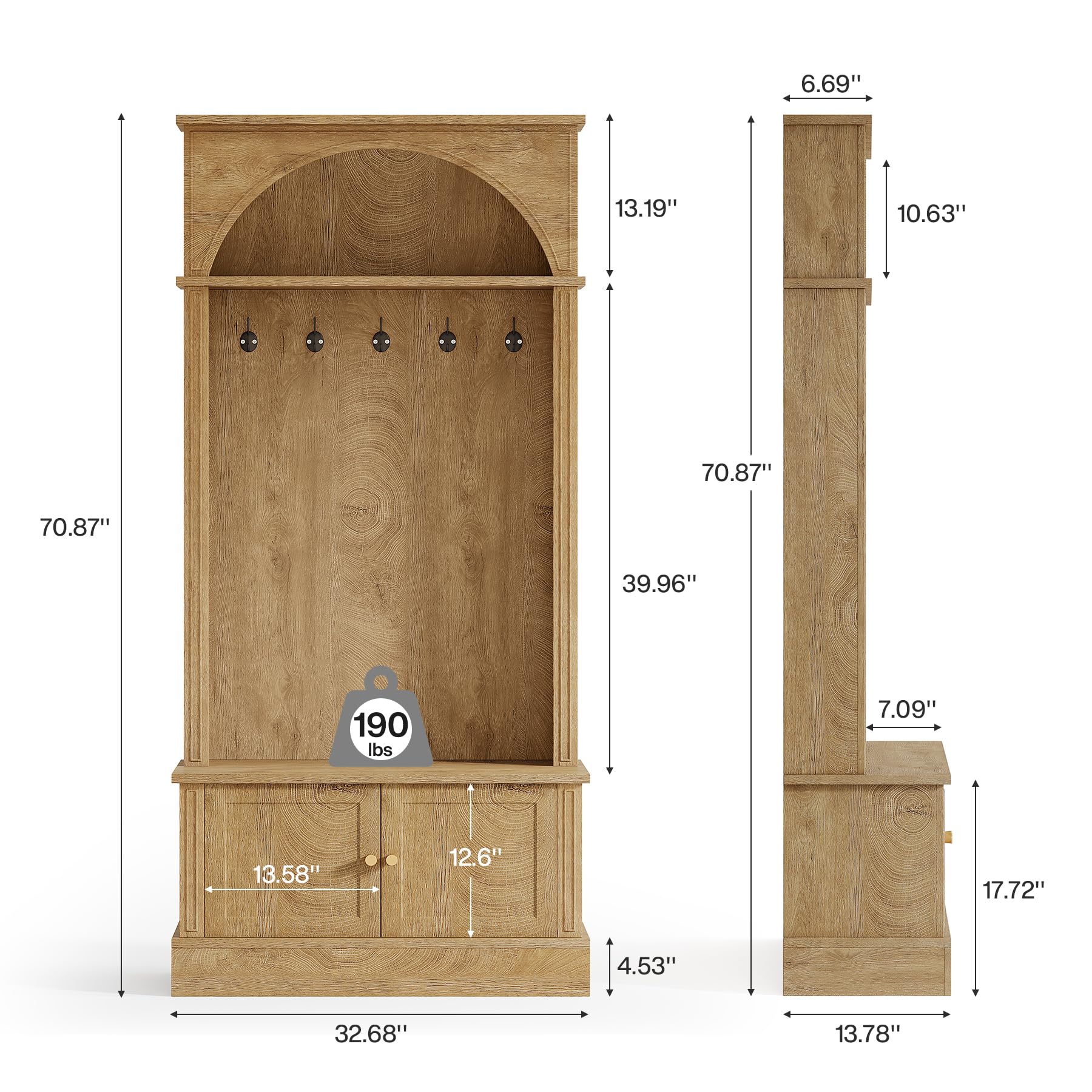 Tribesigns Porte-Manteau avec Banc à Chaussures, 83x35x180cm Meuble d'entrée, 4 en 1 Vestiaire d'entrée avec 5 Crochets Doubles, Étagères réglables, Style Campagne, Marron