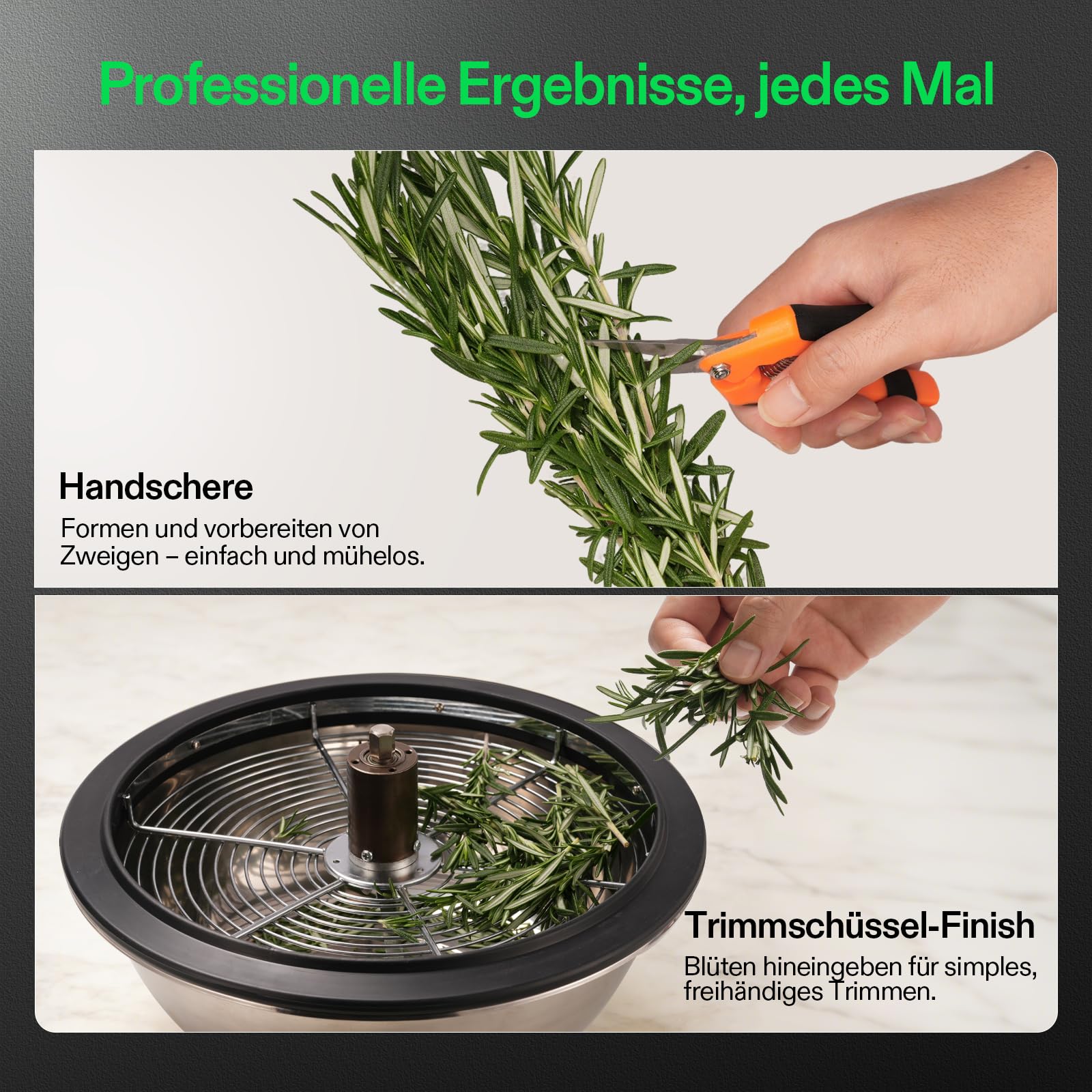 VIVOSUN 33 cm Bud Leaf Bowl Trimmer, manueller Spin-Cut-Ernteschneider mit transparenter Kuppel und Edelstahlklingen, Metallgetriebe inkl. Handschere, ideal für Indoor-Grow, Hydrokultur & Garten
