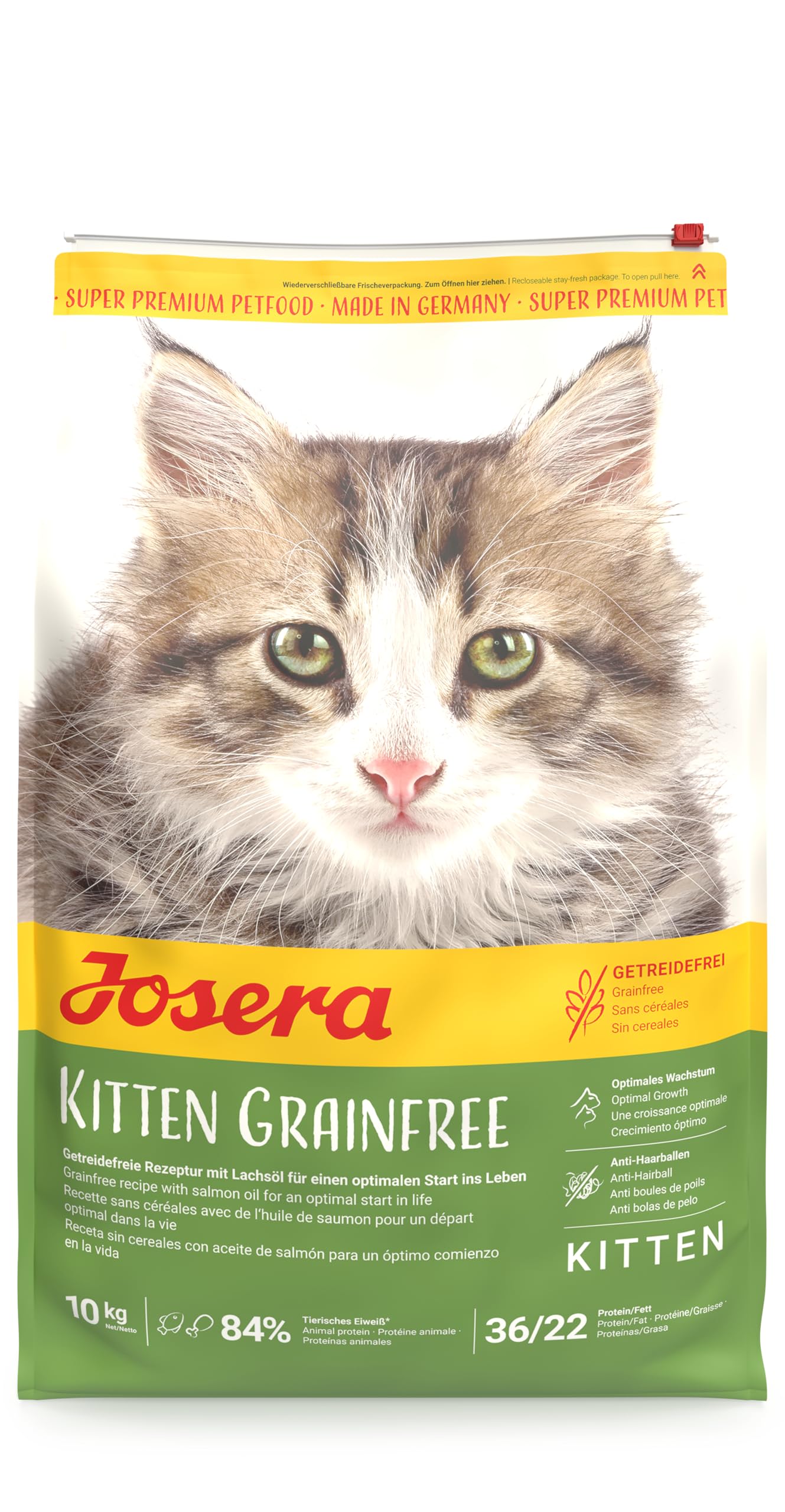 JOSERA Kitten Grainfree (1 x 10 kg), cibo per gatti senza cereali con olio di salmone, cibo secco super premium per gatti in crescita, confezione da 1